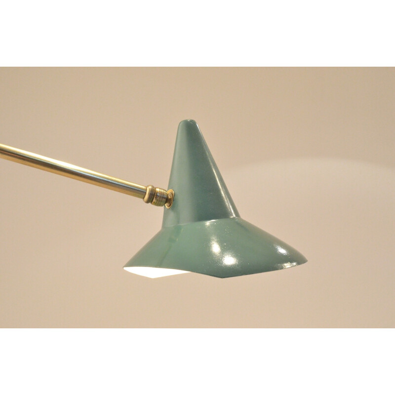 French adjustable wall lamp in green metal and brass - 1950s