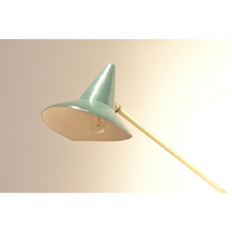 French adjustable wall lamp in green metal and brass - 1950s