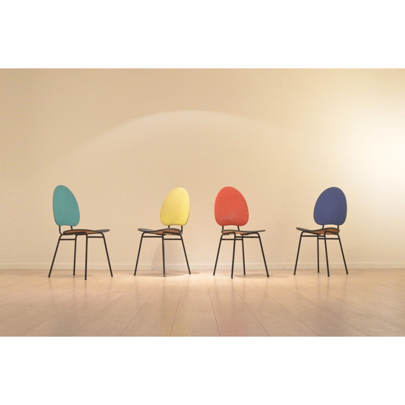 Set of 4 chairs in multicoloured vinyl - 1950s