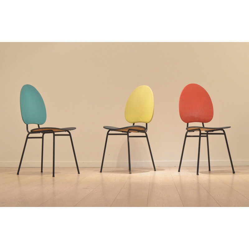 Set of 4 chairs in multicoloured vinyl - 1950s