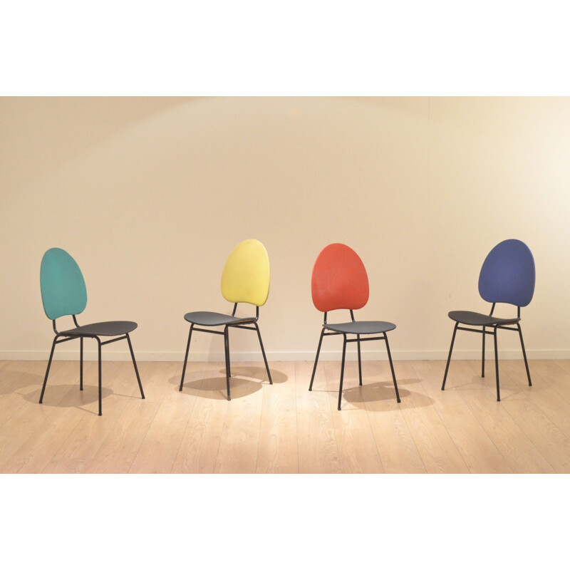 Set of 4 chairs in multicoloured vinyl - 1950s