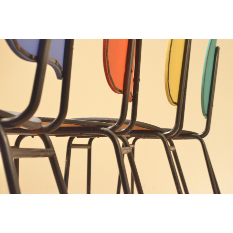 Set of 4 chairs in multicoloured vinyl - 1950s