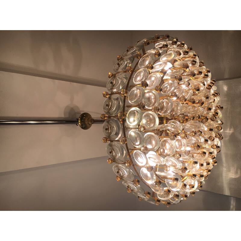Vintage crystal and brass chandelier by Gaetano Sciolari, 1970