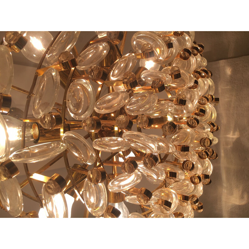 Vintage crystal and brass chandelier by Gaetano Sciolari, 1970