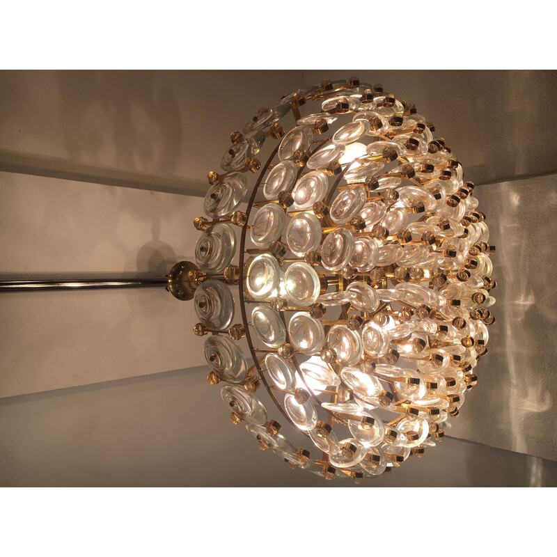 Vintage crystal and brass chandelier by Gaetano Sciolari, 1970