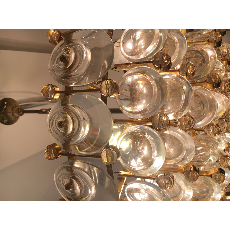 Vintage crystal and brass chandelier by Gaetano Sciolari, 1970