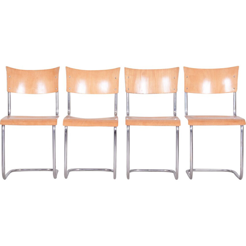 Ensemble de 4 chaises vintage en chrome et hêtre de Mart Stam, 1930