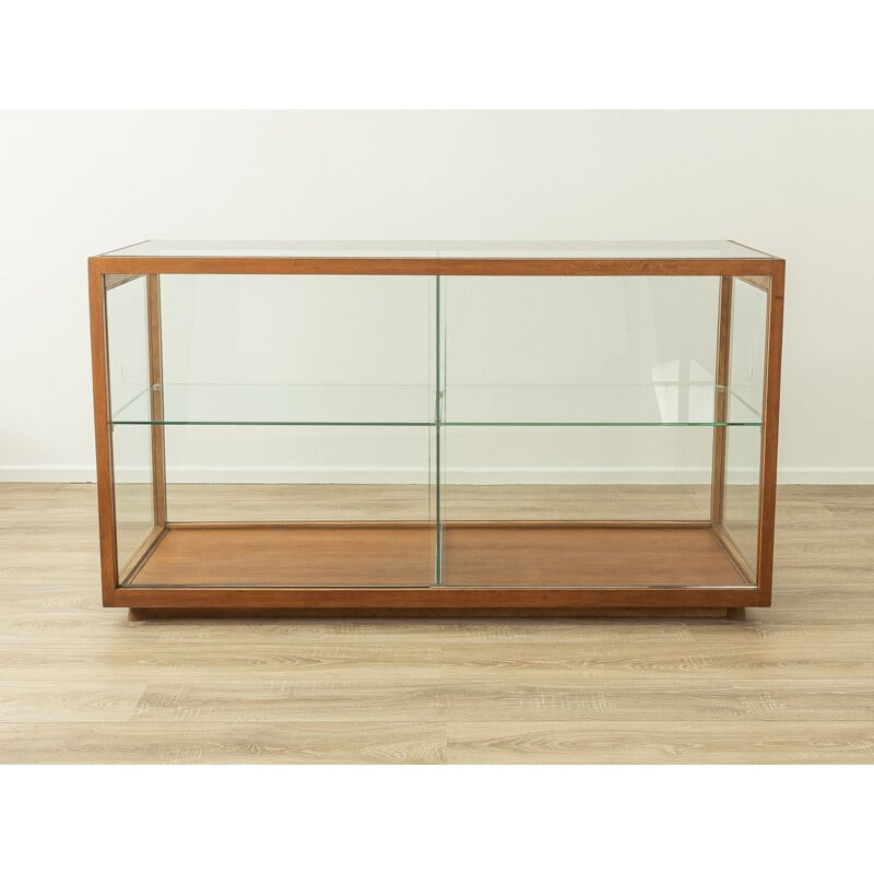 Vintage beechwood display case with two sliding glass doors, Germany 1950