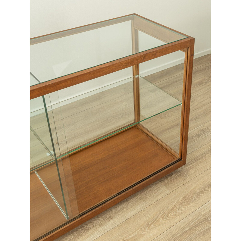 Vintage beechwood display case with two sliding glass doors, Germany 1950