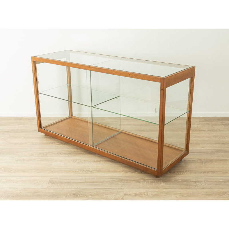 Vintage beechwood display case with two sliding glass doors, Germany 1950