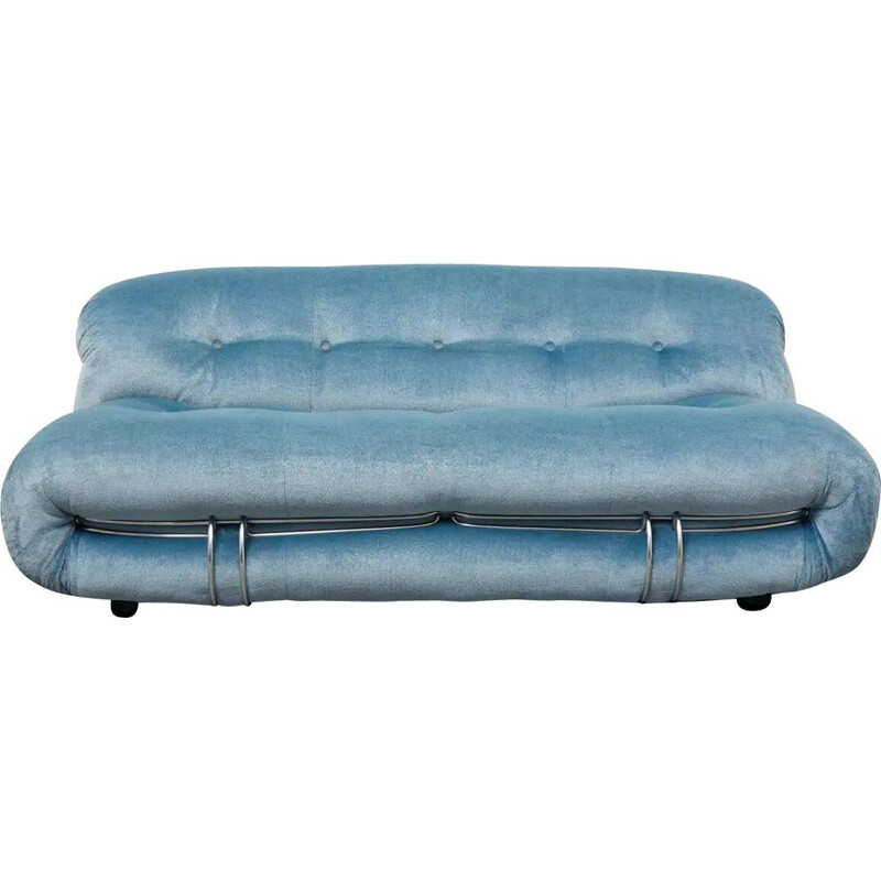 Vintage-Sofa "Soriana" 3-Sitzer in blauem Samt von Afra