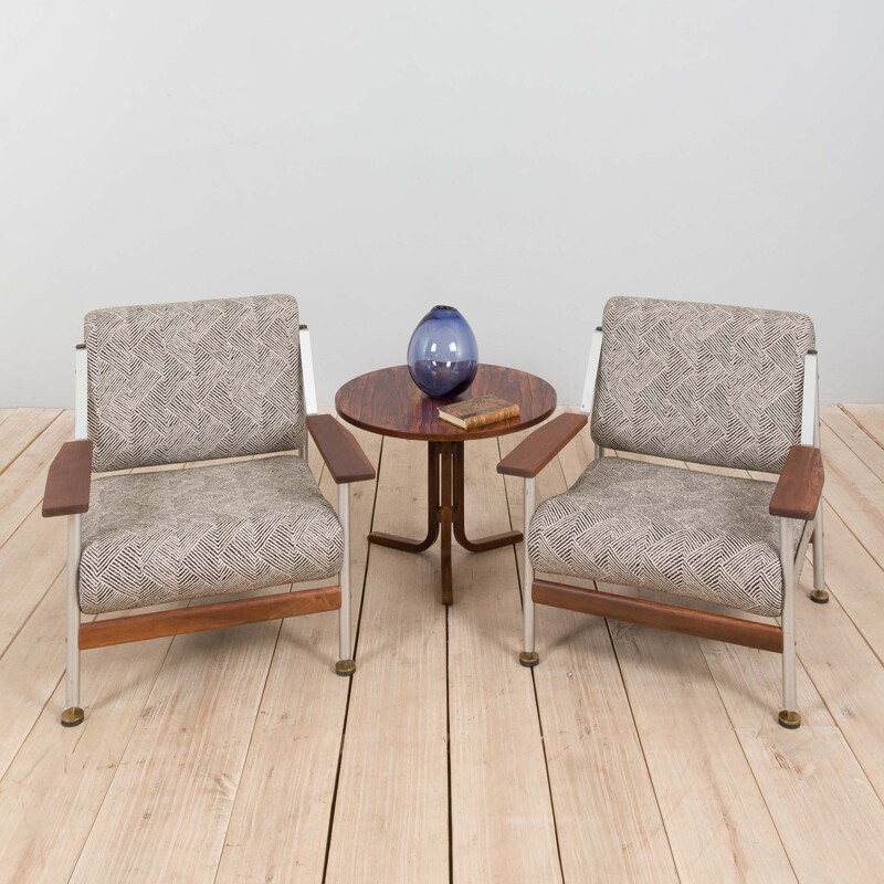 Pair of vintage armchairs in aluminum and fabric by Sapporiti, Italy 1970