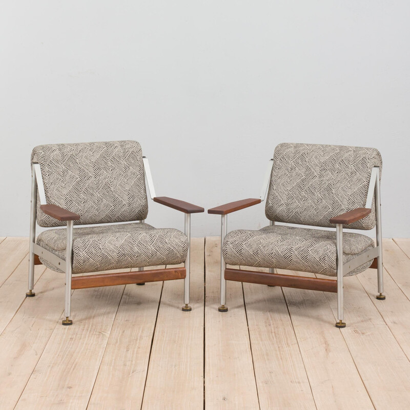Paar vintage aluminium en stoffen fauteuils van Sapporiti, Italië 1970