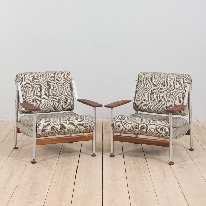 Pair of vintage armchairs in aluminum and fabric by Sapporiti, Italy 1970