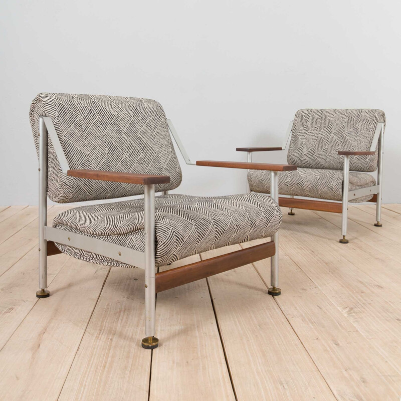 Pair of vintage armchairs in aluminum and fabric by Sapporiti, Italy 1970