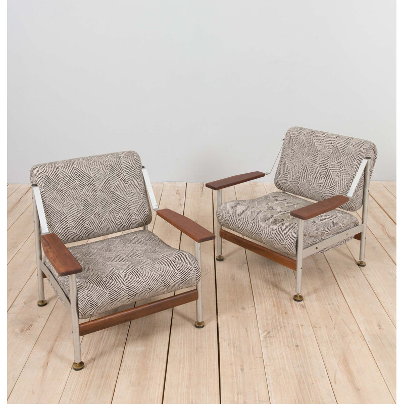 Pair of vintage armchairs in aluminum and fabric by Sapporiti, Italy 1970