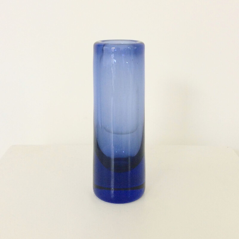 Vase vintage scandinave en verre bleu par Per Lütken pour Holmegaard, Danemark 1950 