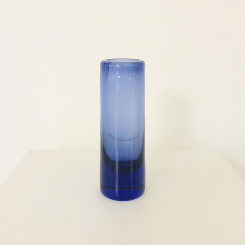 Scandinavian vintage blue glass vase by Per Lütken for Holmegaard, Denmark 1950s