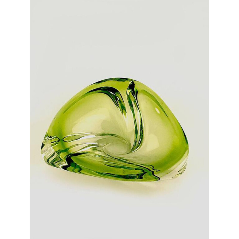 Daum ashtray in green crystal, Val SAINT LAMBERT - 1950s