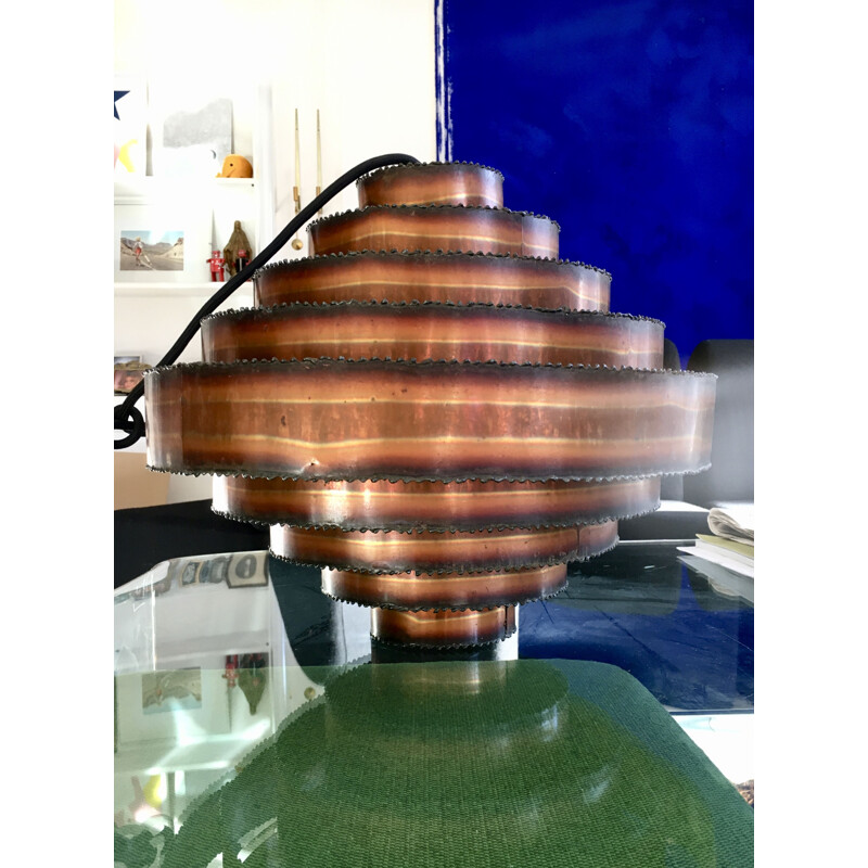 Vintage copper pendant lamp by Svend Aage Holm Sorensen, Denmark 1960