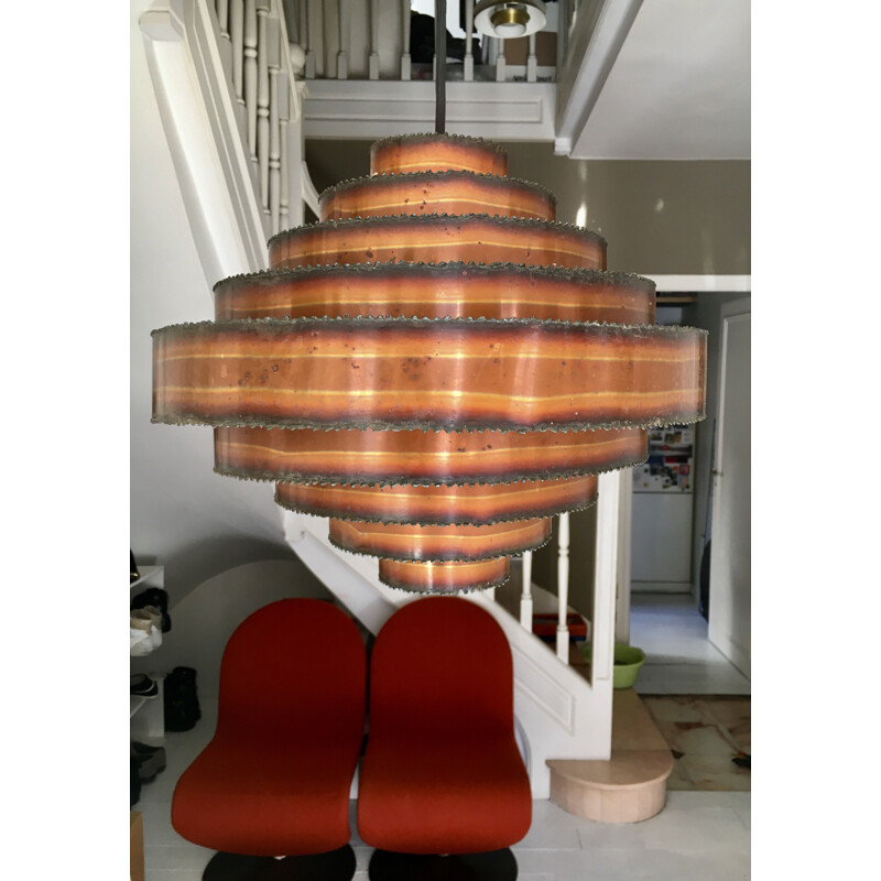 Vintage copper pendant lamp by Svend Aage Holm Sorensen, Denmark 1960