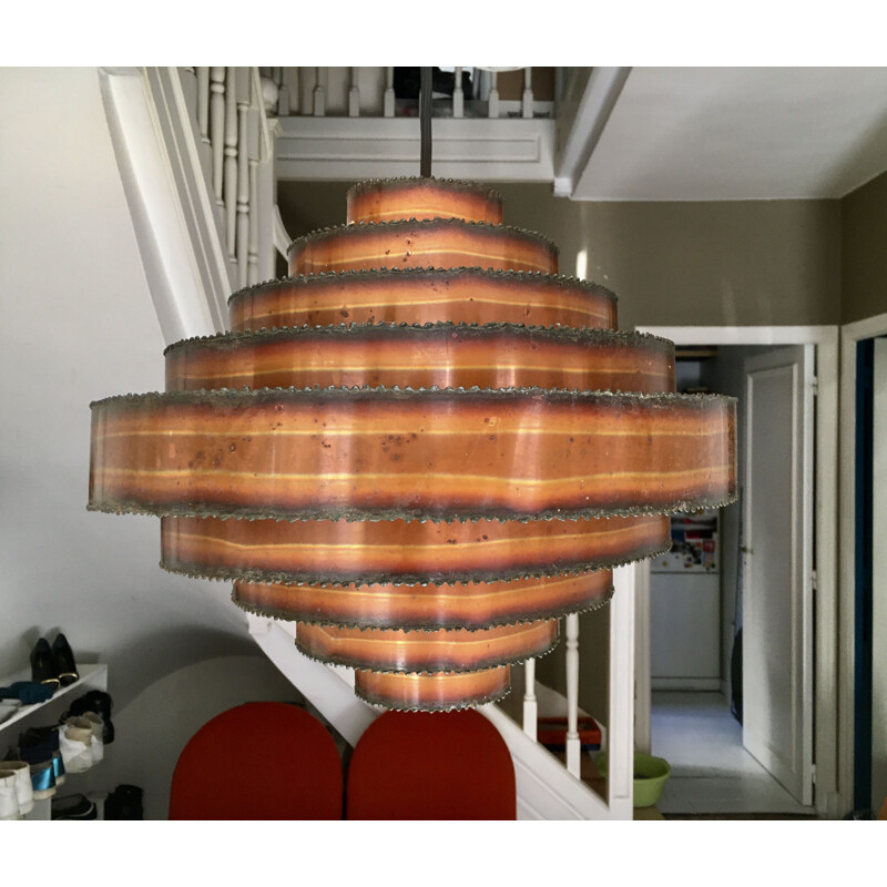 Vintage copper pendant lamp by Svend Aage Holm Sorensen, Denmark 1960