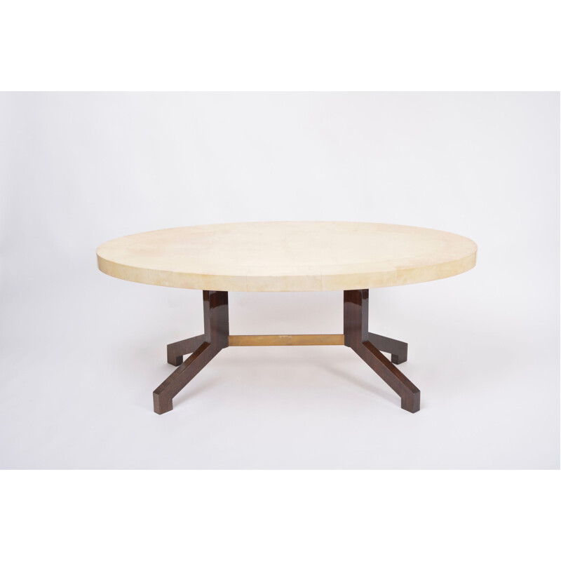 Vintage beige dining table in lacquered goatskin by Aldo Tura, 1970s