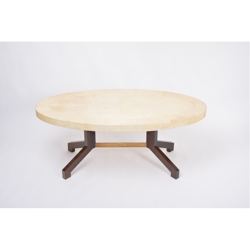 Table vintage beige en peau de chèvre laquée par Aldo Tura, 1970