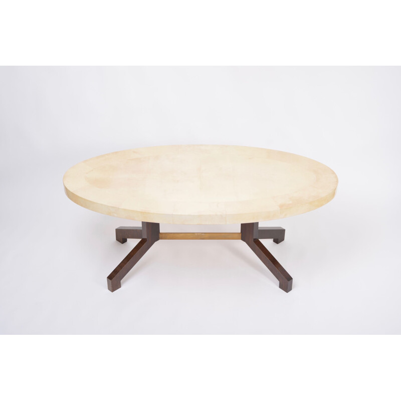 Vintage beige dining table in lacquered goatskin by Aldo Tura, 1970s