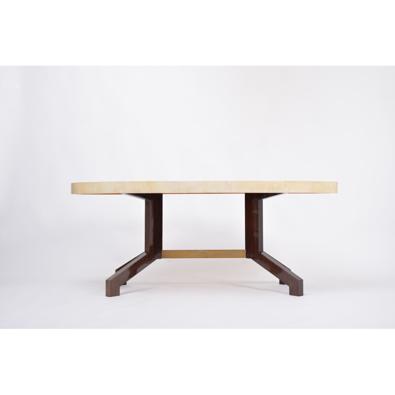 Vintage beige dining table in lacquered goatskin by Aldo Tura, 1970s