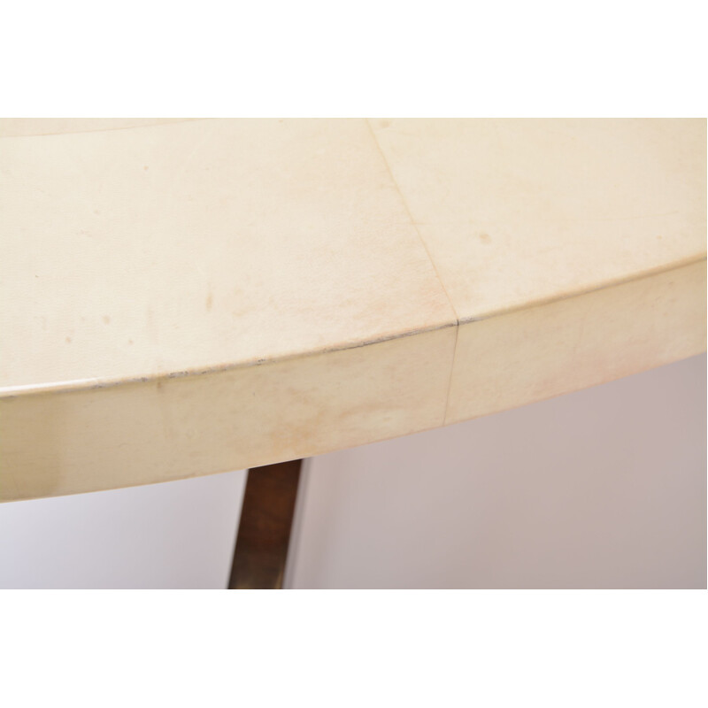 Vintage beige dining table in lacquered goatskin by Aldo Tura, 1970s