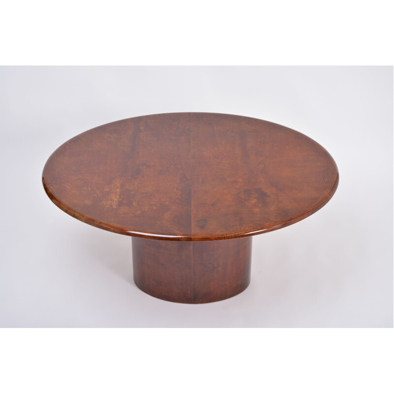 Vintage eliptic Italian dining table in brown lacquered goatskin by Aldo Tura