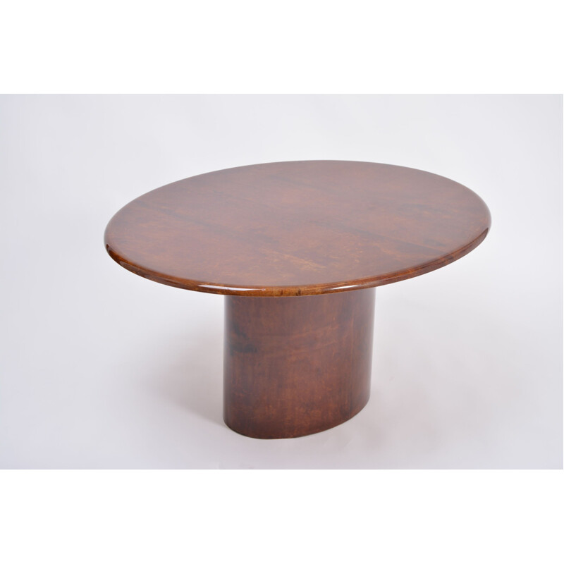 Vintage eliptic Italian dining table in brown lacquered goatskin by Aldo Tura