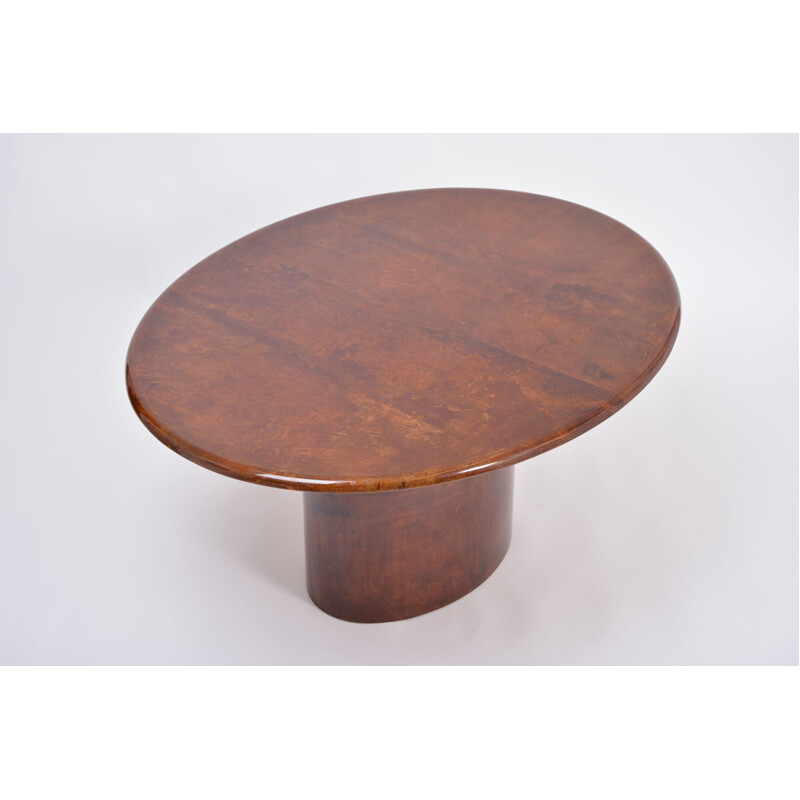 Vintage eliptic Italian dining table in brown lacquered goatskin by Aldo Tura