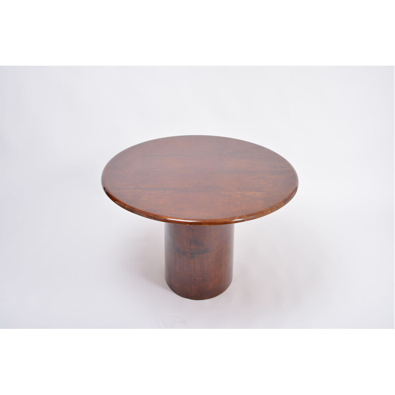 Vintage eliptic Italian dining table in brown lacquered goatskin by Aldo Tura