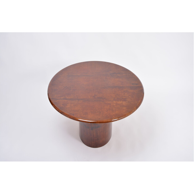 Vintage eliptic Italian dining table in brown lacquered goatskin by Aldo Tura