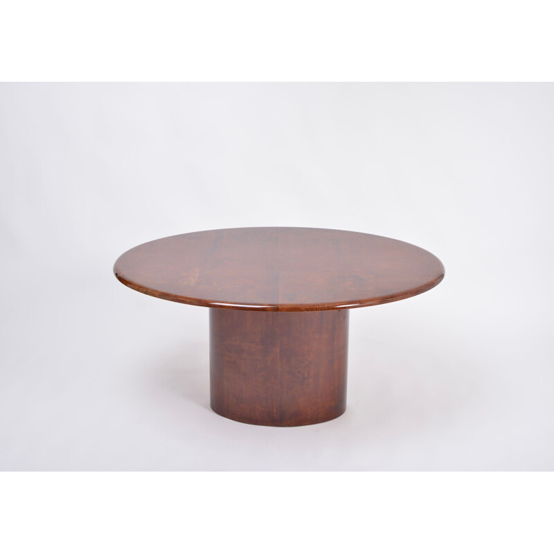 Vintage eliptic Italian dining table in brown lacquered goatskin by Aldo Tura