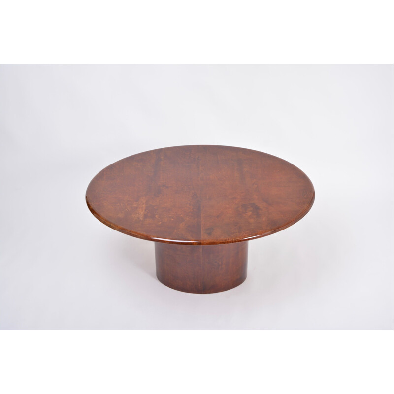 Vintage eliptic Italian dining table in brown lacquered goatskin by Aldo Tura