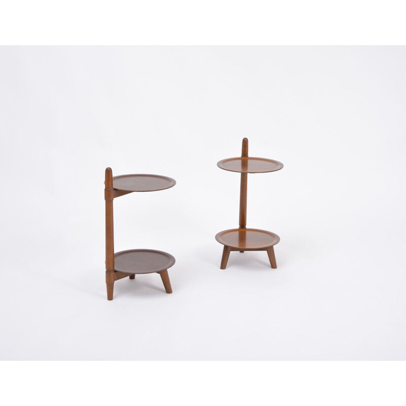 Pareja de mesas auxiliares danesas vintage de dos niveles de Edmund Jørgensen, Dinamarca 1950