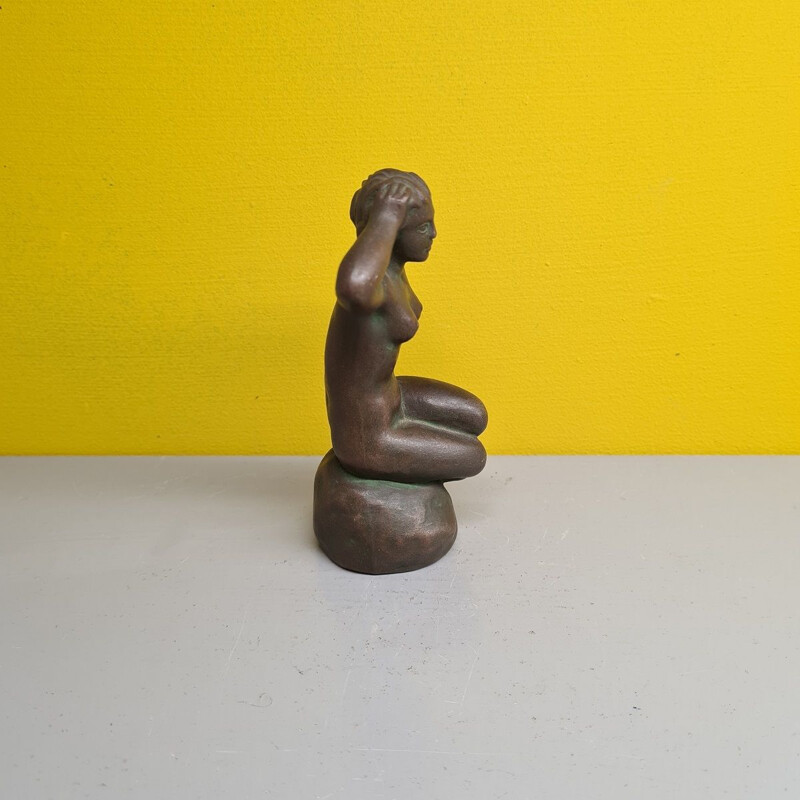 Figurine de sirène vintage en céramique gris brun par L. Hjorth et W.P.L, Danemark 1952