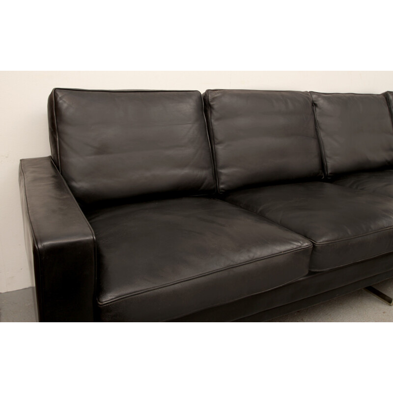 4-seater sofa in black leather and metal - 1960s