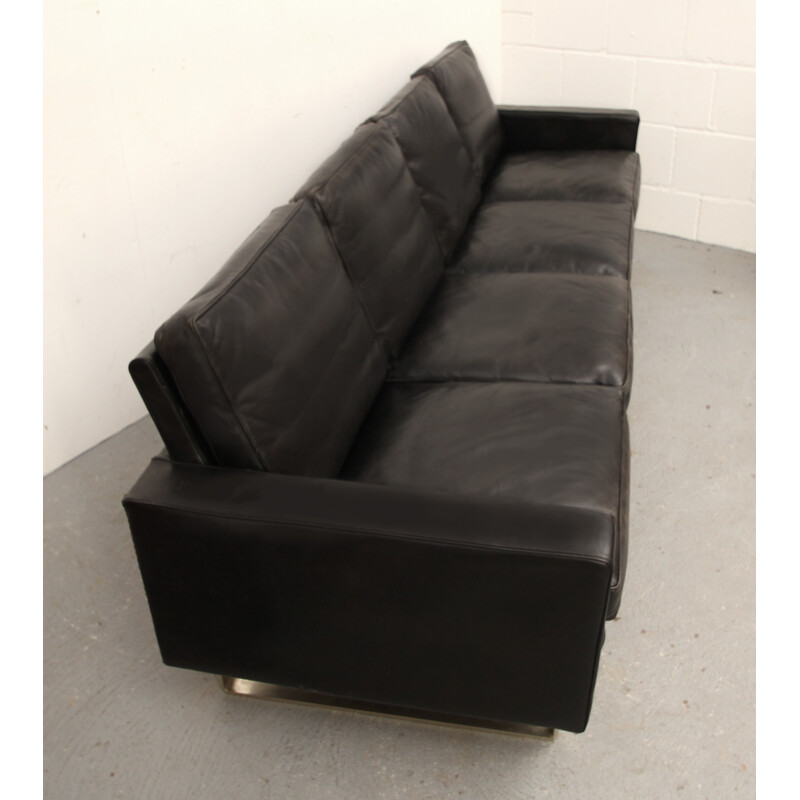 4-seater sofa in black leather and metal - 1960s