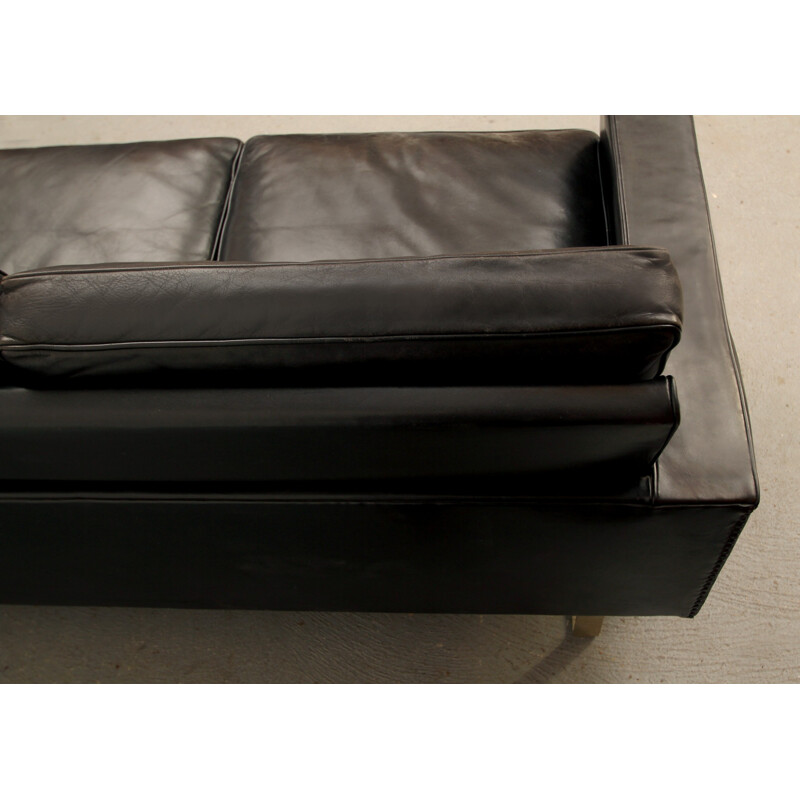 4-seater sofa in black leather and metal - 1960s