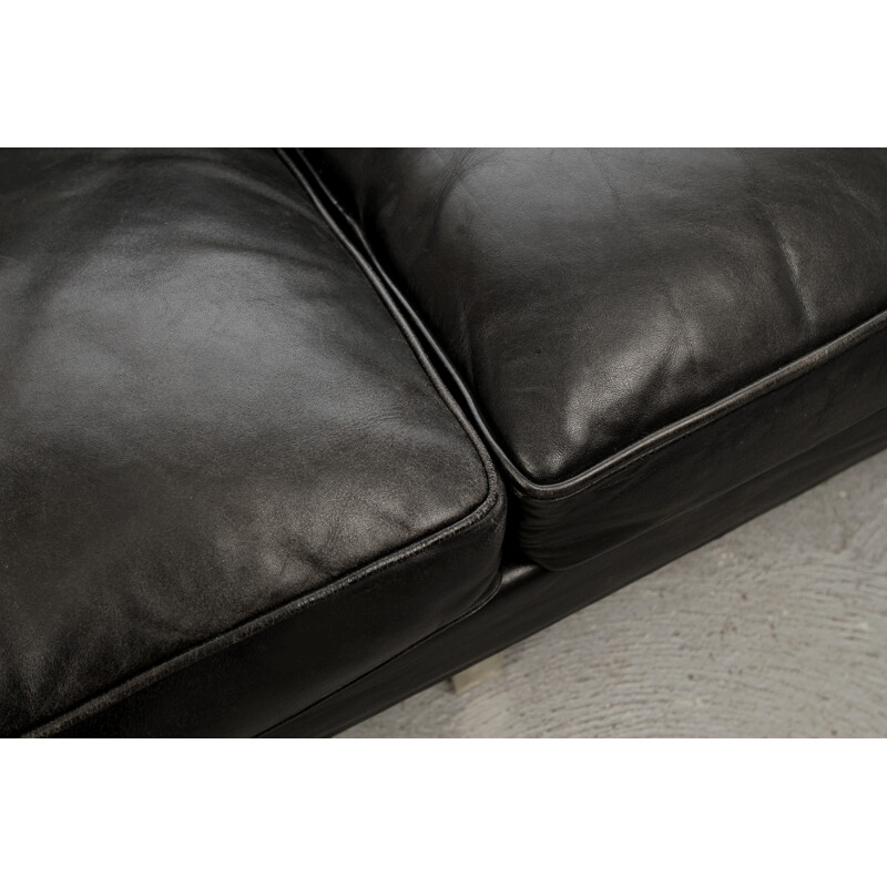 4-seater sofa in black leather and metal - 1960s