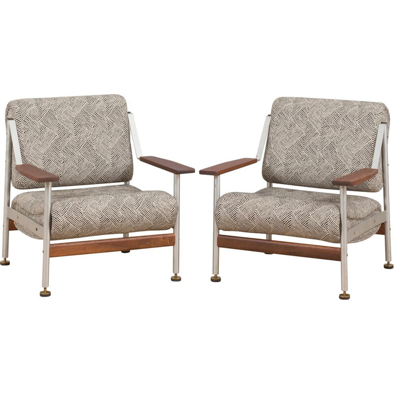 Pair of vintage armchairs in aluminum and fabric by Sapporiti, Italy 1970