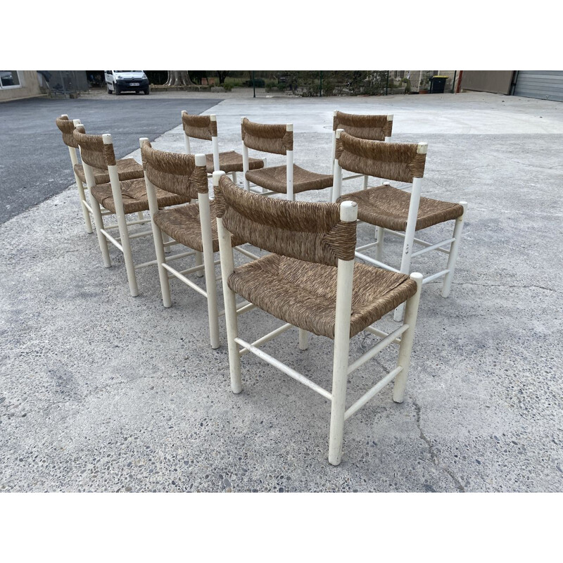 Set of 8 vintage Dordogne chairs in ashwood by Charlotte Perriand for Robert Sentou, 1968