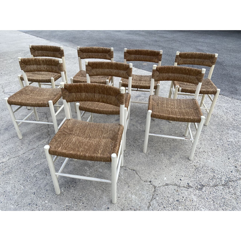 Set of 8 vintage Dordogne chairs in ashwood by Charlotte Perriand for Robert Sentou, 1968