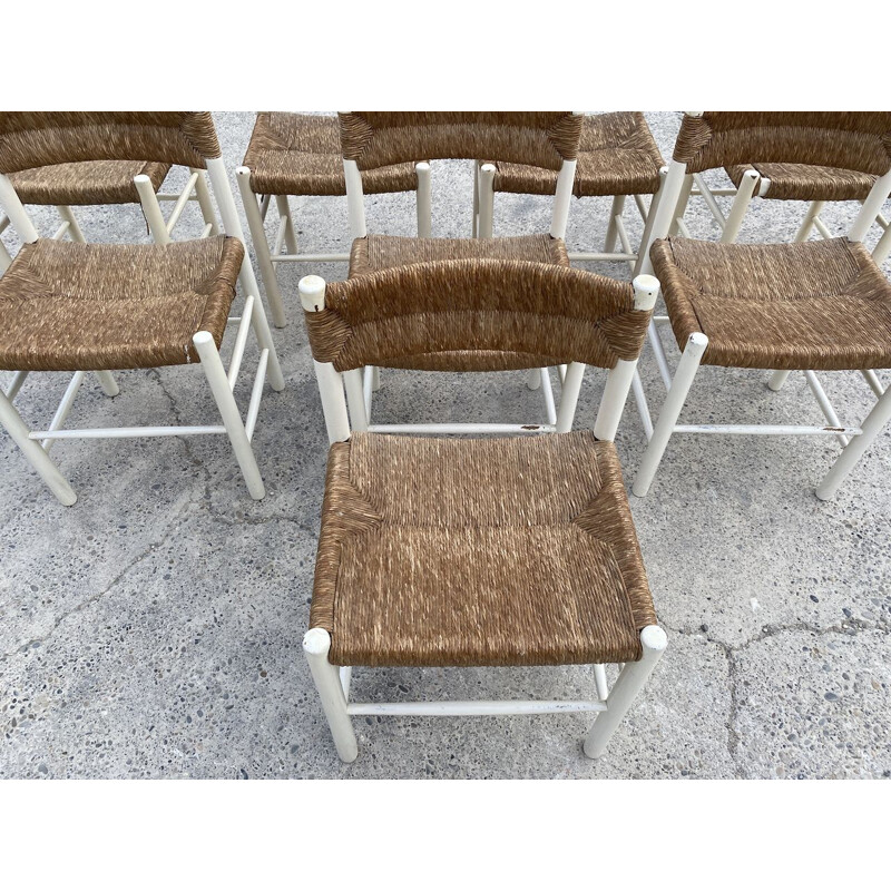 Set of 8 vintage Dordogne chairs in ashwood by Charlotte Perriand for Robert Sentou, 1968