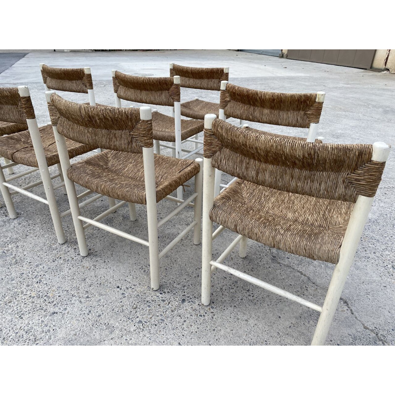 Set of 8 vintage Dordogne chairs in ashwood by Charlotte Perriand for Robert Sentou, 1968