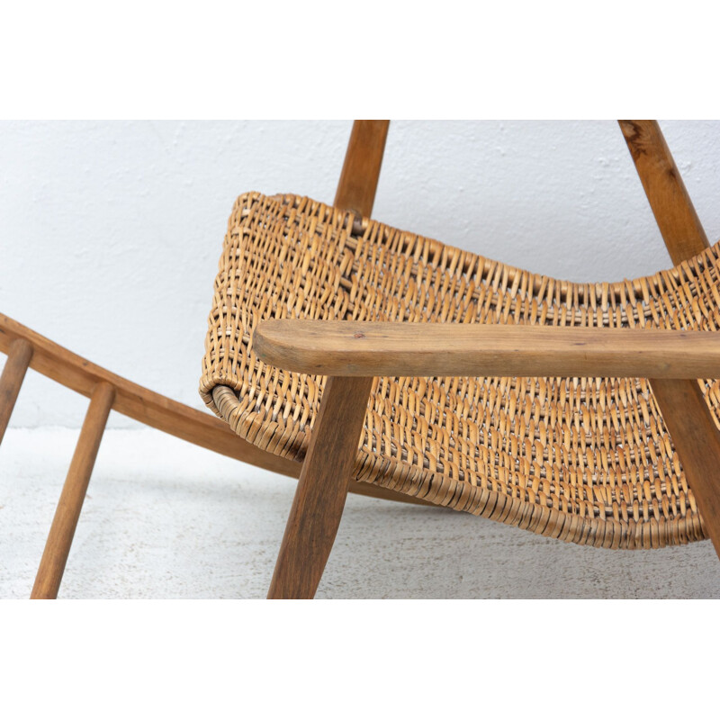 Mid century wicker rocking chair, Czechoslovakia 1960s